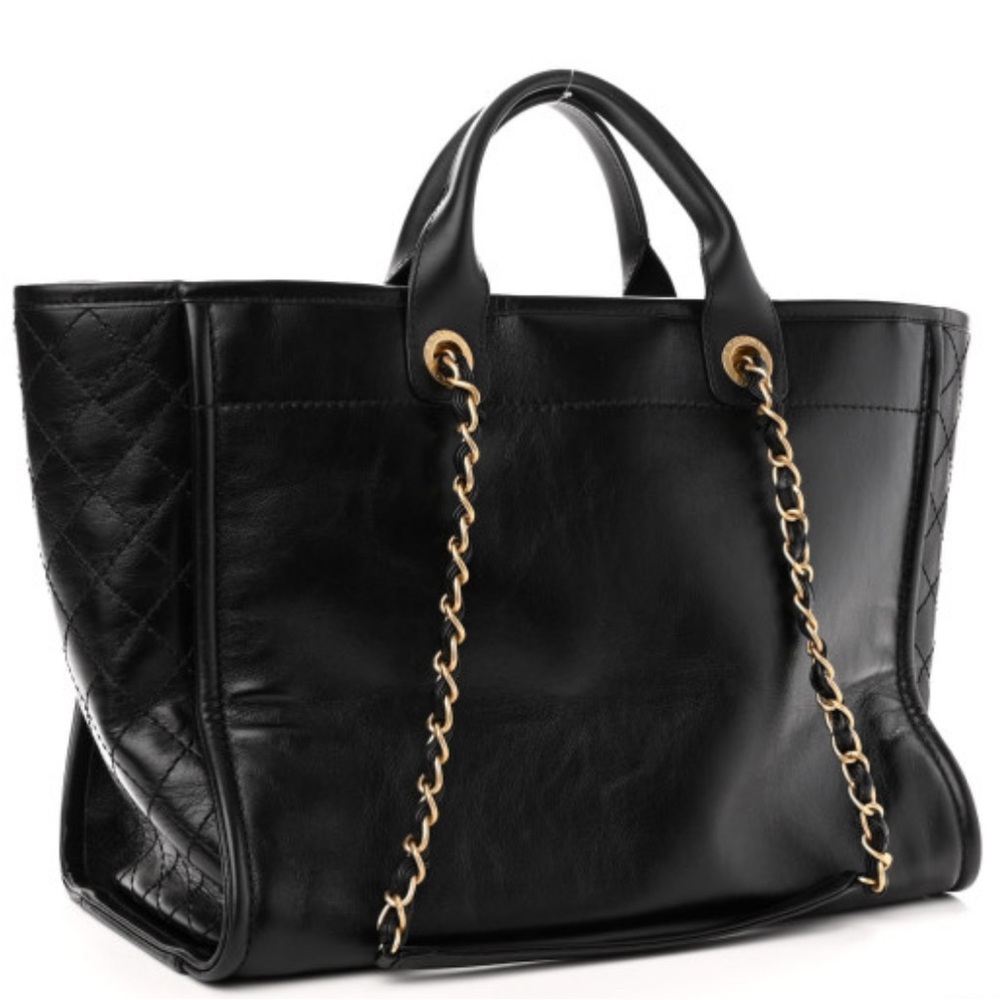 Authentic CHANEL Aged Calfskin Medium Studded Deauville Tote in Black - Picture 3 of 10
